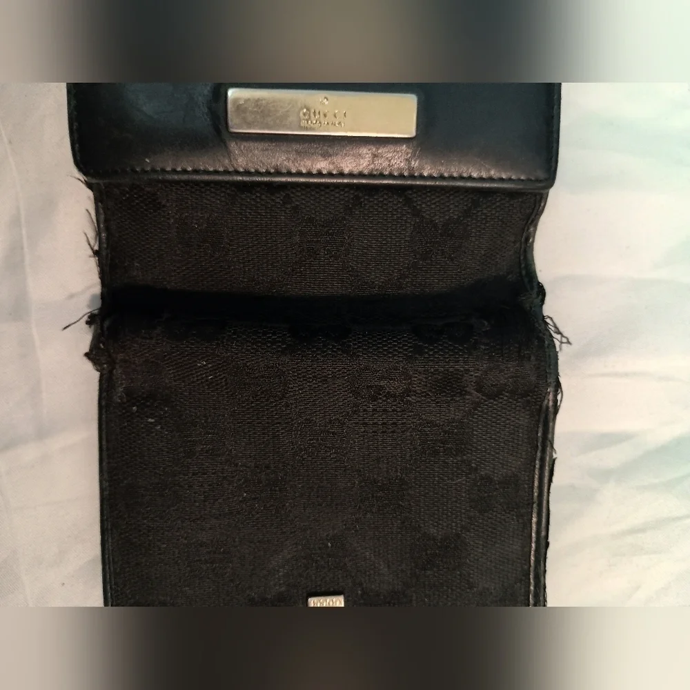 GUCCI W Hook Wallet GG Canvas Canvas x Leather Authentic
